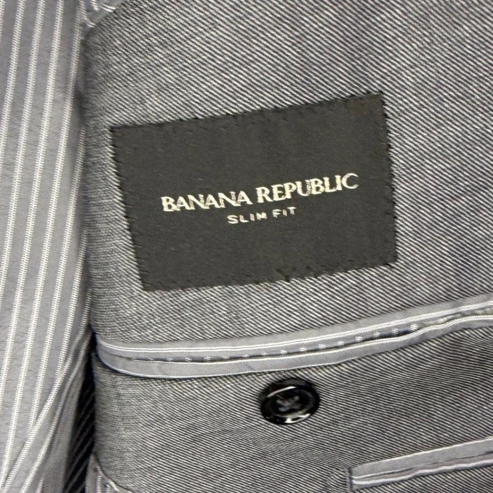 Banana Republic Mens 40R Grey Sharkskin Wool Blend Two Button Suit Jacket Blazer